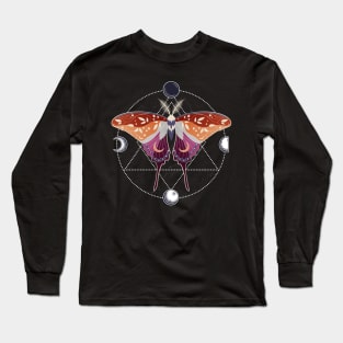 Lesbian Luna Moth Celestial Cottagecore LGBT Pride Flag Long Sleeve T-Shirt